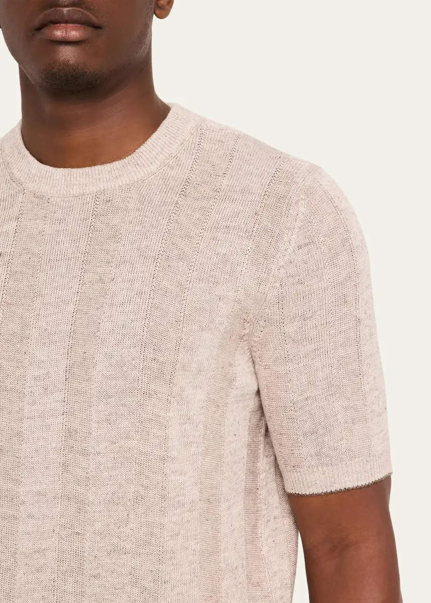 Brunello Cucinelli Men's Linen and Cotton Ribbed Short-Sleeve Sweater | Thumbnail 17