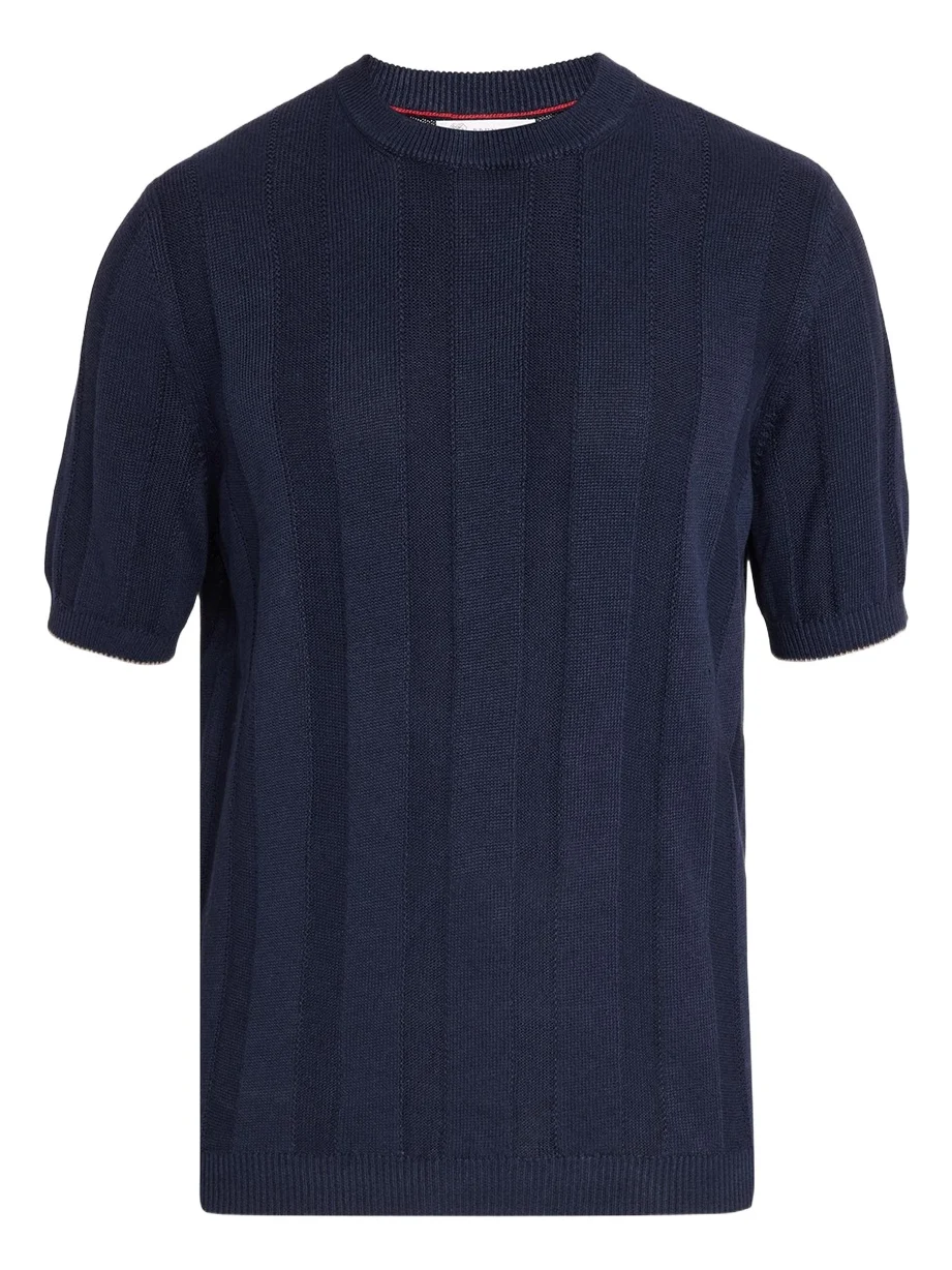 Men's Linen and Cotton Ribbed Short-Sleeve Sweater