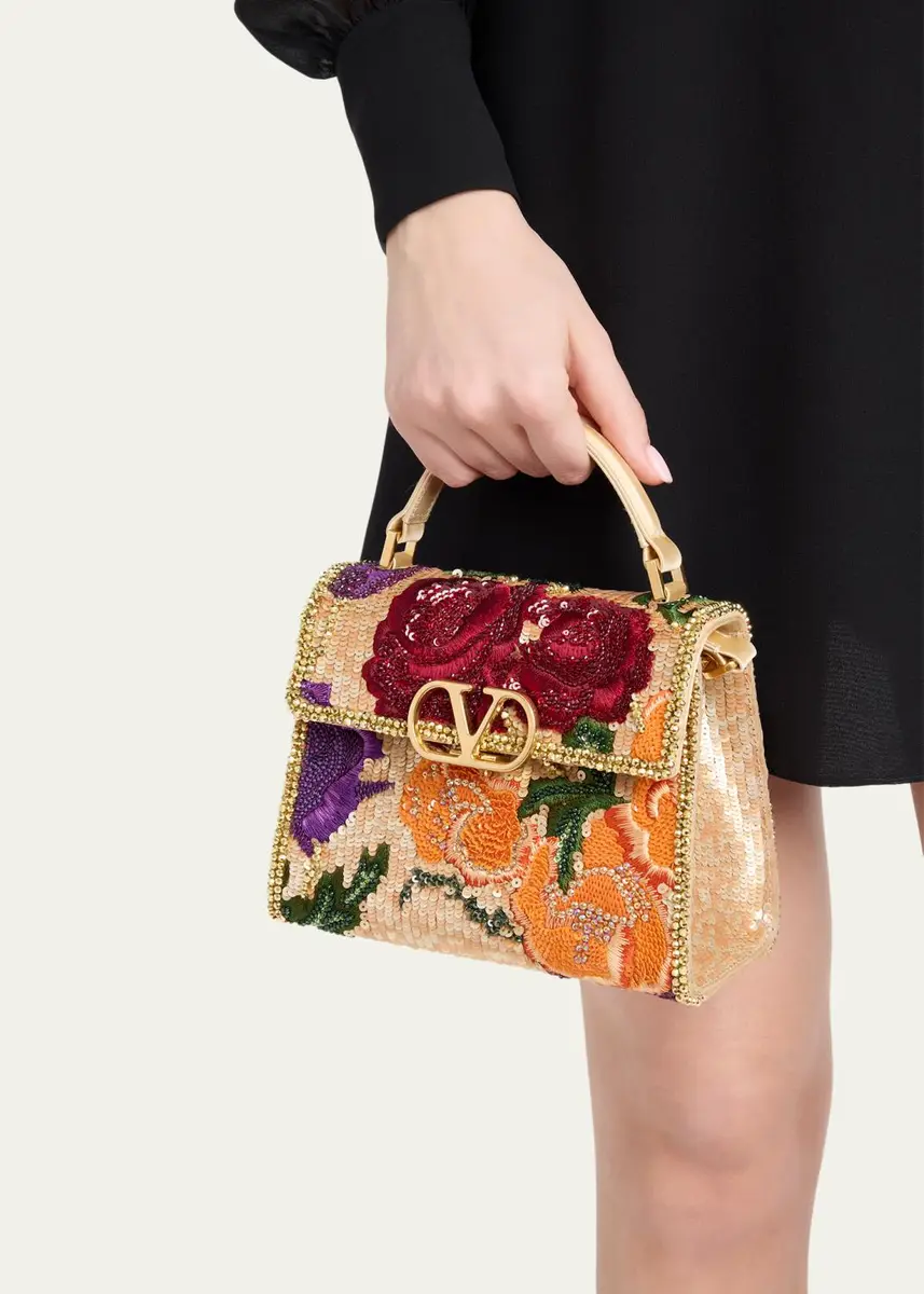 Valentino Garavani VSling Sequin Floral-Embroidered Top-Handle Bag | Thumbnail 2 Valentino Garavani VSling Sequin Floral-Embroidered Top-Handle Bag | Thumbnail 2