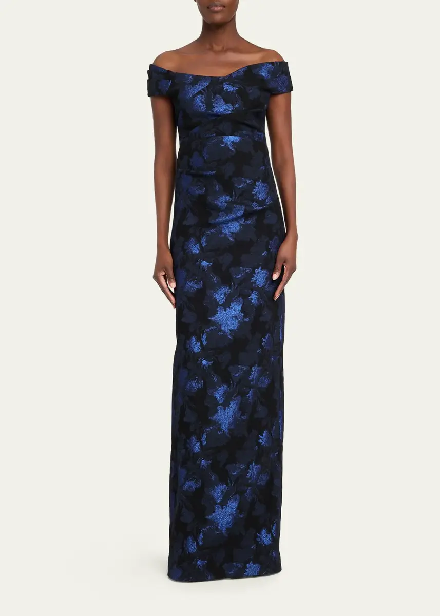 Rickie Freeman for Teri Jon Off-Shoulder Metallic Jacquard Column Gown | Thumbnail 2 Rickie Freeman for Teri Jon Off-Shoulder Metallic Jacquard Column Gown | Thumbnail 2