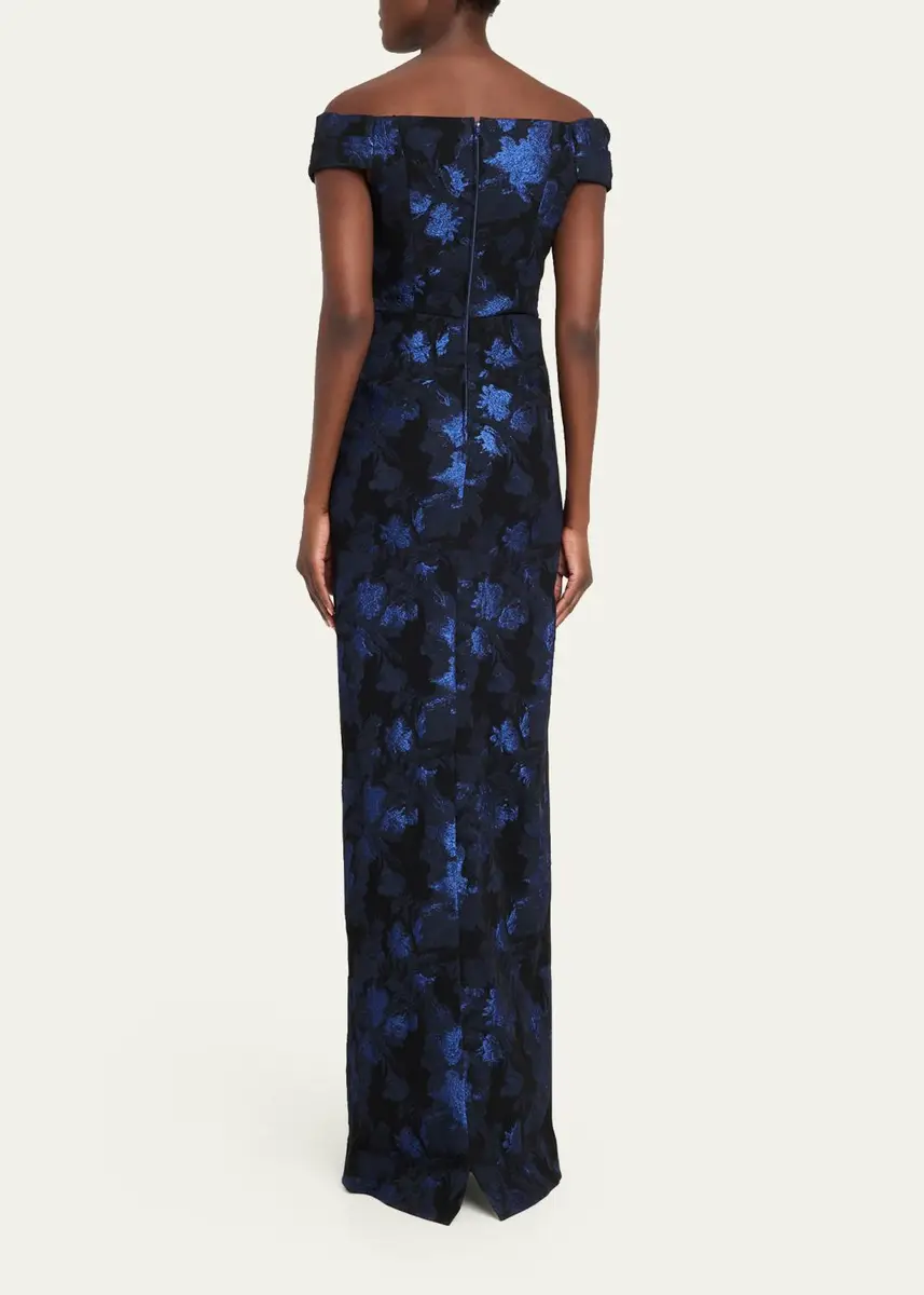 Rickie Freeman for Teri Jon Off-Shoulder Metallic Jacquard Column Gown | Thumbnail 3 Rickie Freeman for Teri Jon Off-Shoulder Metallic Jacquard Column Gown | Thumbnail 3