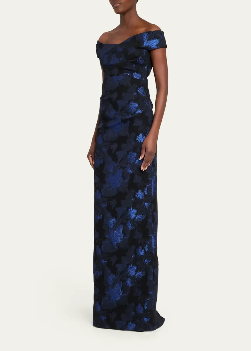 Rickie Freeman for Teri Jon Off-Shoulder Metallic Jacquard Column Gown | Thumbnail 4 Rickie Freeman for Teri Jon Off-Shoulder Metallic Jacquard Column Gown | Thumbnail 4