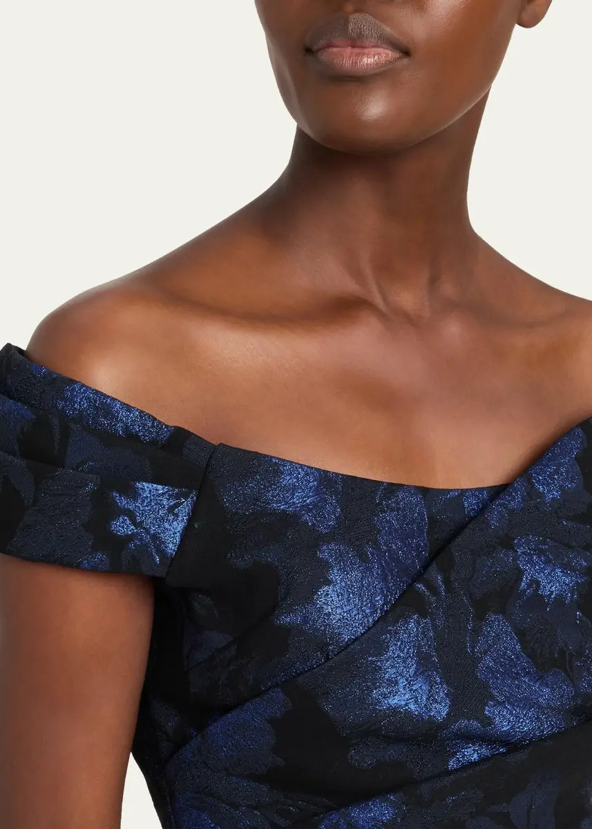 Rickie Freeman for Teri Jon Off-Shoulder Metallic Jacquard Column Gown | Thumbnail 5 Rickie Freeman for Teri Jon Off-Shoulder Metallic Jacquard Column Gown | Thumbnail 5