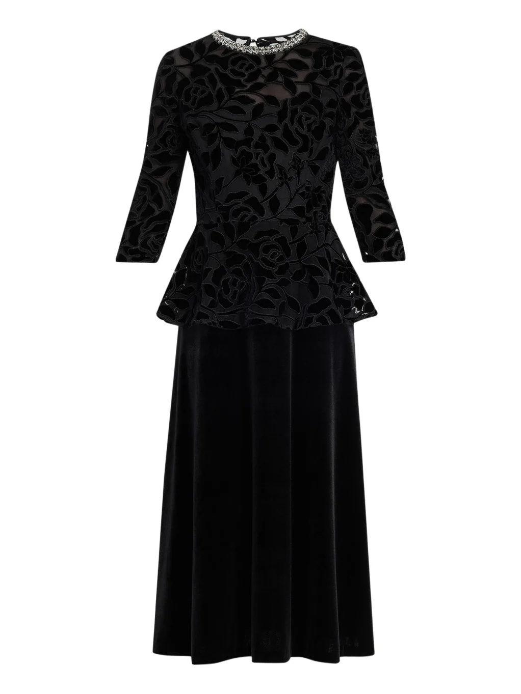 Rhinestone-Trim Floral Velvet Crepe Midi Dress Rhinestone-Trim Floral Velvet Crepe Midi Dress