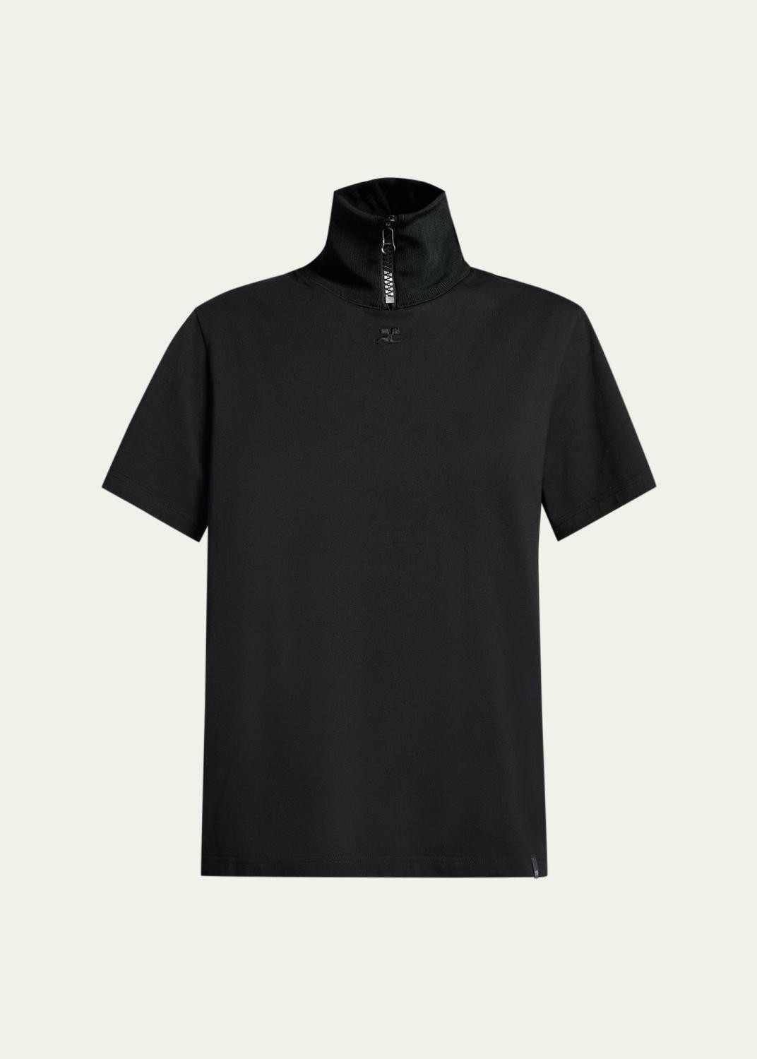 Courrèges Cotton Ribbed Stand-Collar T-Shirt