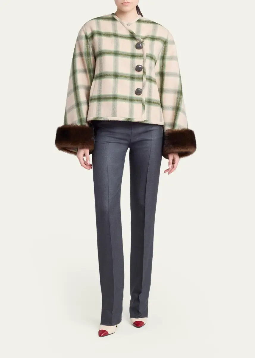 Valentino Garavani Interferenze Shearling-Cuff Plaid Jacket | Thumbnail 2