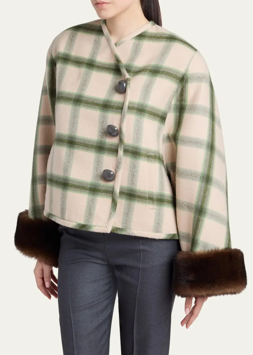 Valentino Garavani Interferenze Shearling-Cuff Plaid Jacket | Thumbnail 4