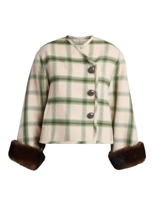 Interferenze Shearling-Cuff Plaid Jacket