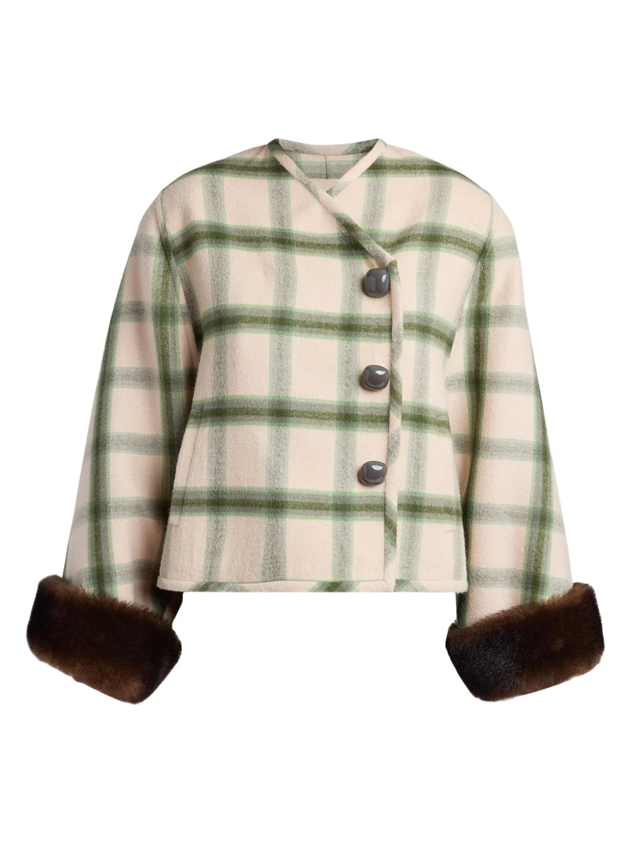 Valentino Garavani Interferenze Shearling-Cuff Plaid Jacket