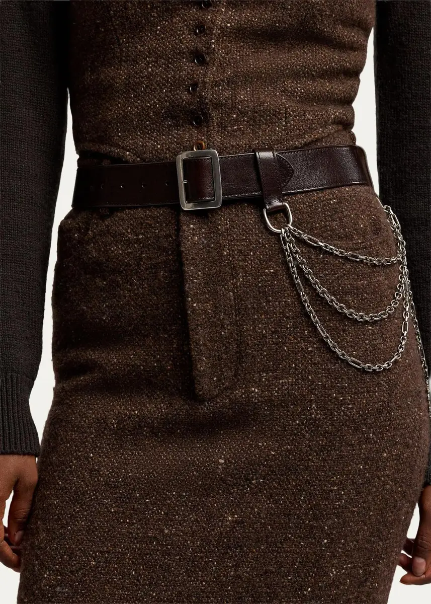Ralph Lauren Collection Chain-Trim Washed Leather Wide Belt | Thumbnail 2 Ralph Lauren Collection Chain-Trim Washed Leather Wide Belt | Thumbnail 2