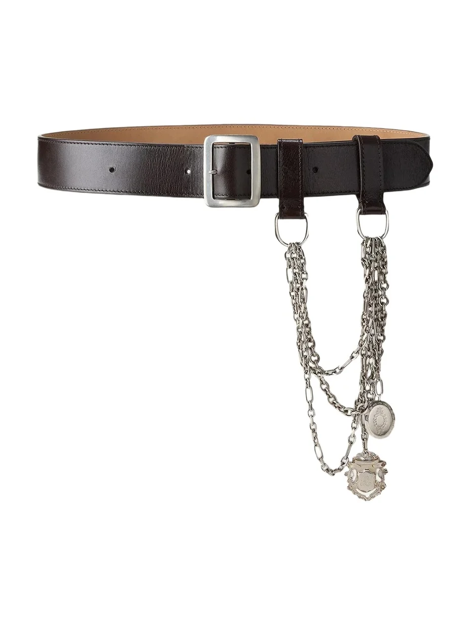 Chain-Trim Washed Leather Wide Belt Chain-Trim Washed Leather Wide Belt