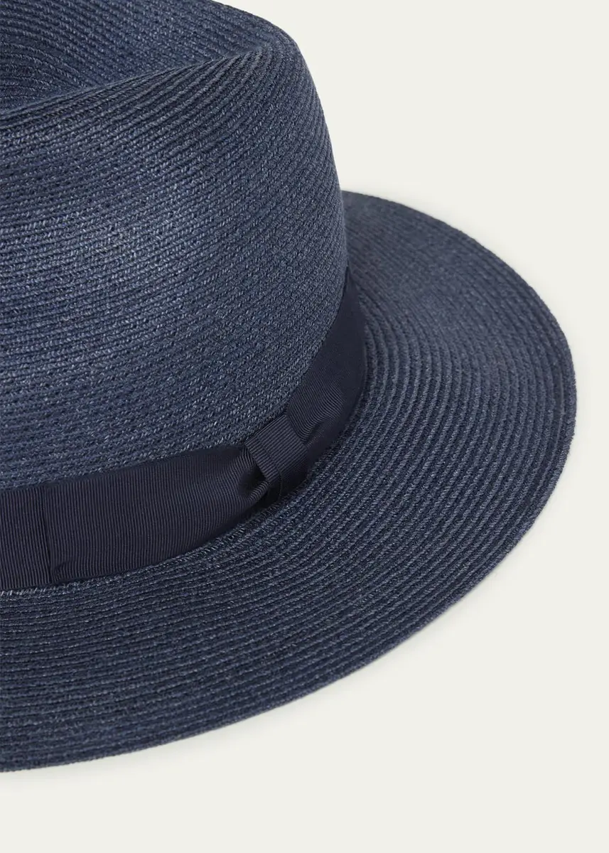 Giorgio Armani Men's Jute Ribbon-Band Fedora Hat | Thumbnail 2 Giorgio Armani Men's Jute Ribbon-Band Fedora Hat | Thumbnail 2