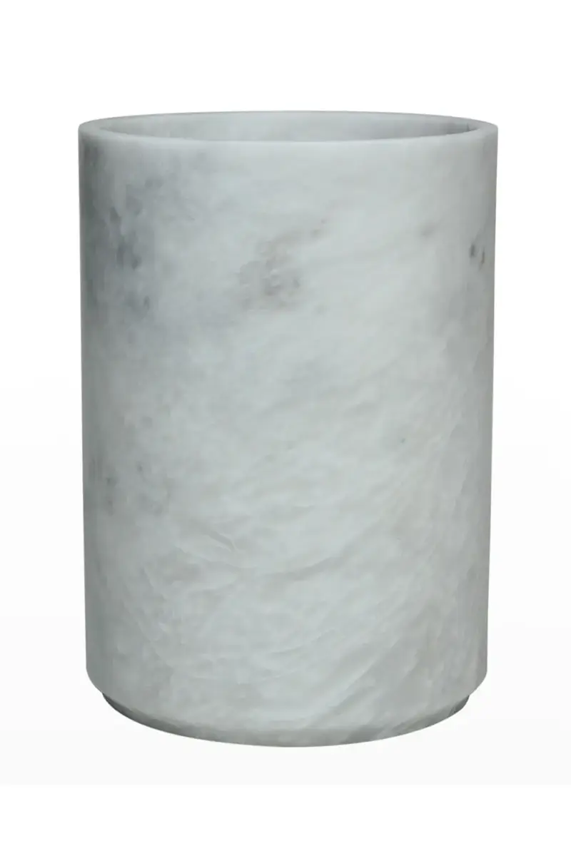 Marble Crafter Eris Collection Pearl White Marble Round Wastebasket w/ Liner | Thumbnail 2