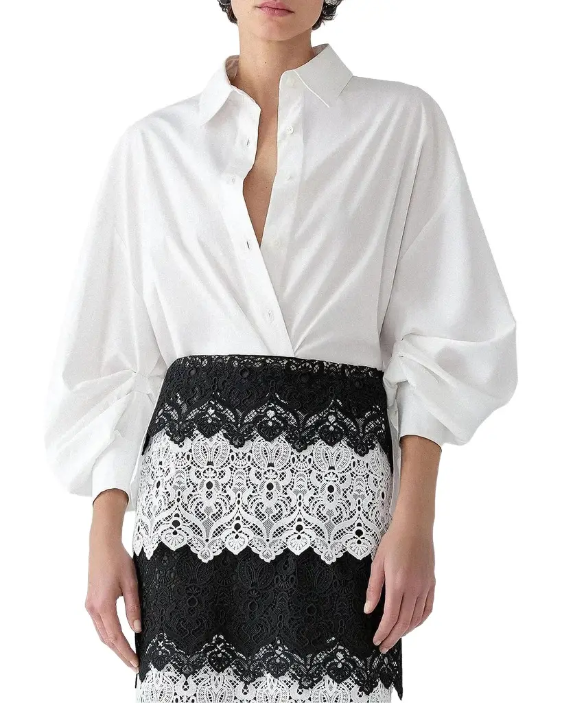 Isabella Balloon-Sleeve Cotton Button-Down Shirt Isabella Balloon-Sleeve Cotton Button-Down Shirt
