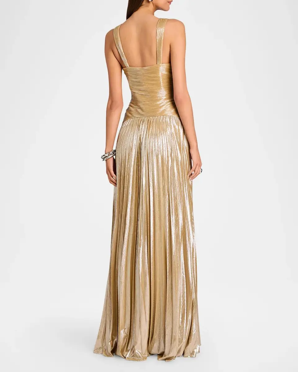 Retrofête Solace Metallic Pleated Halter Maxi Dress | Thumbnail 3