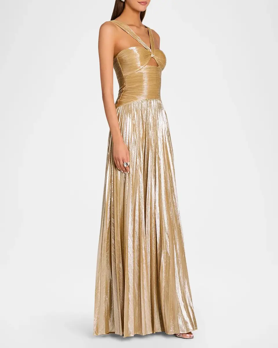 Retrofête Solace Metallic Pleated Halter Maxi Dress | Thumbnail 4