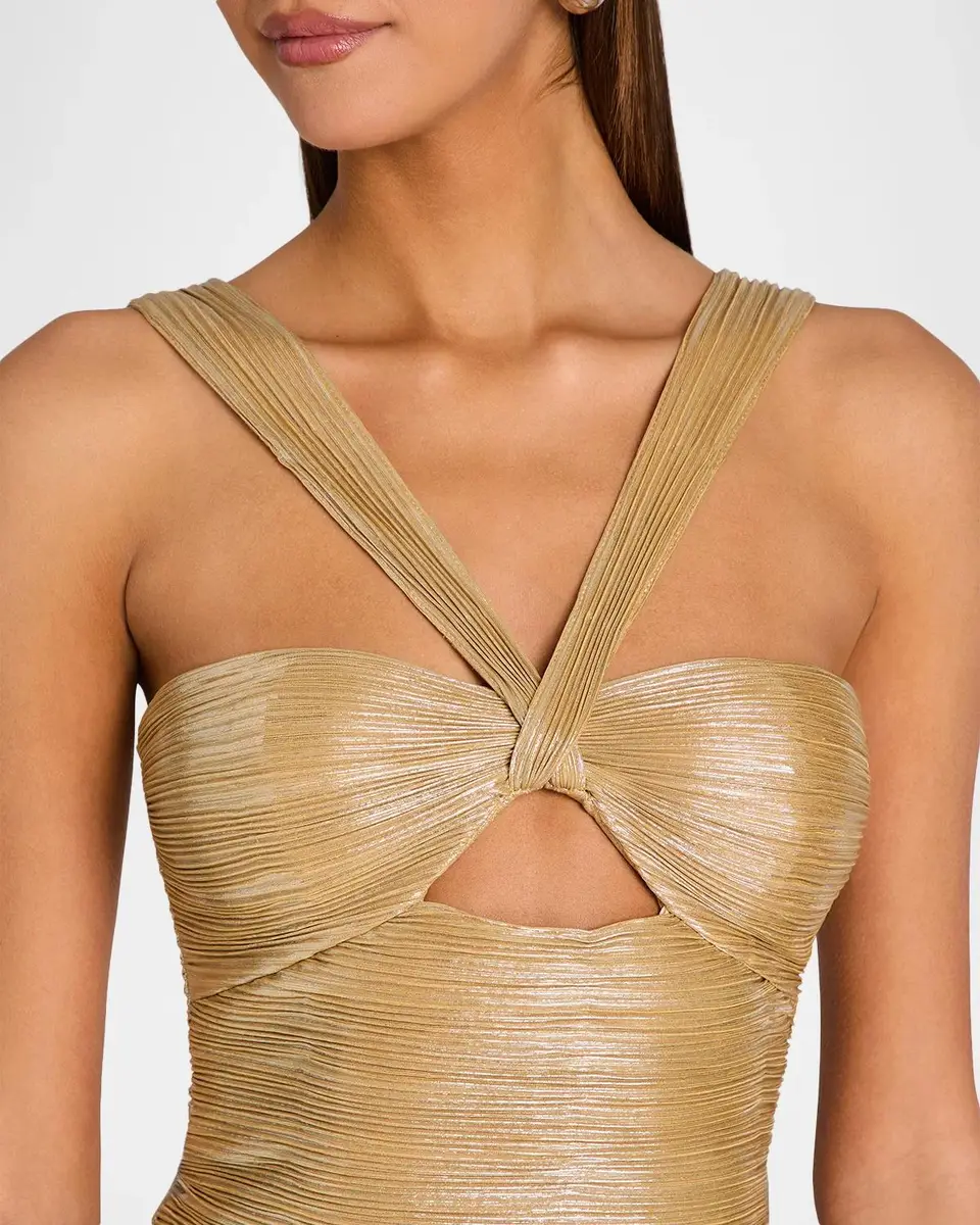 Retrofête Solace Metallic Pleated Halter Maxi Dress | Thumbnail 5