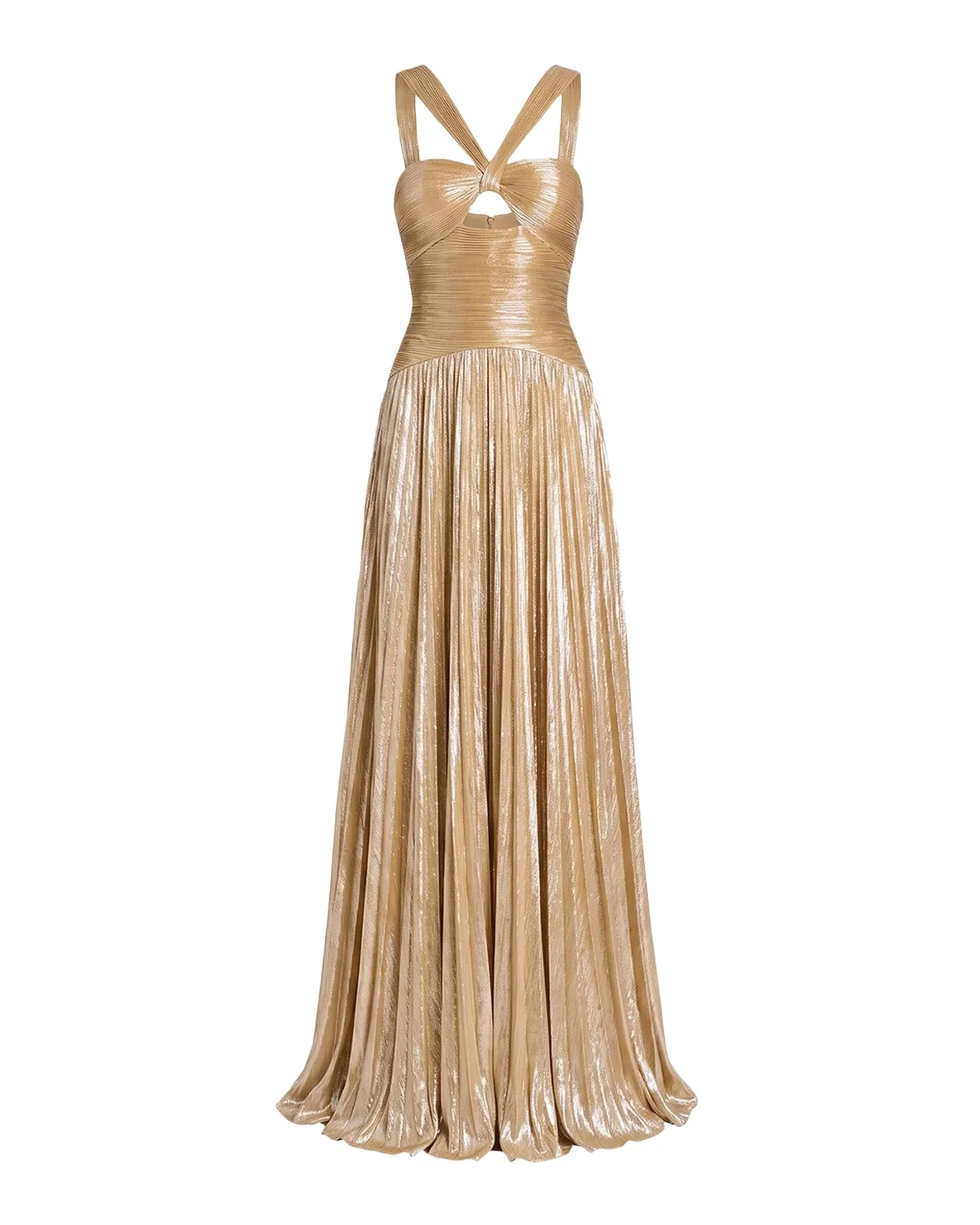 Solace Metallic Pleated Halter Maxi Dress
