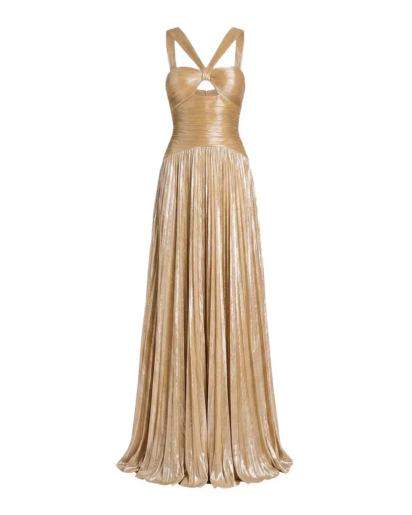 Solace Metallic Pleated Halter Maxi Dress Solace Metallic Pleated Halter Maxi Dress