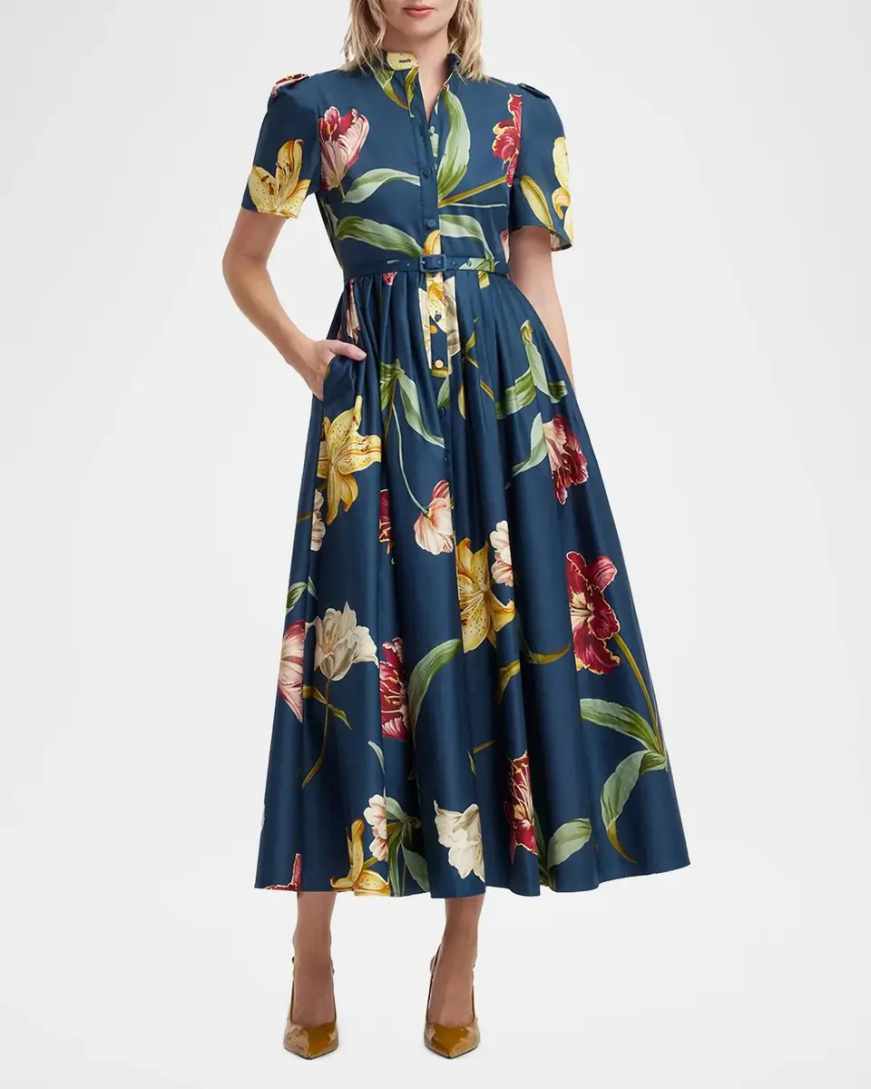 LEO LIN Bianca Pleated Floral-Print Midi Shirtdress | Thumbnail 2 LEO LIN Bianca Pleated Floral-Print Midi Shirtdress | Thumbnail 2