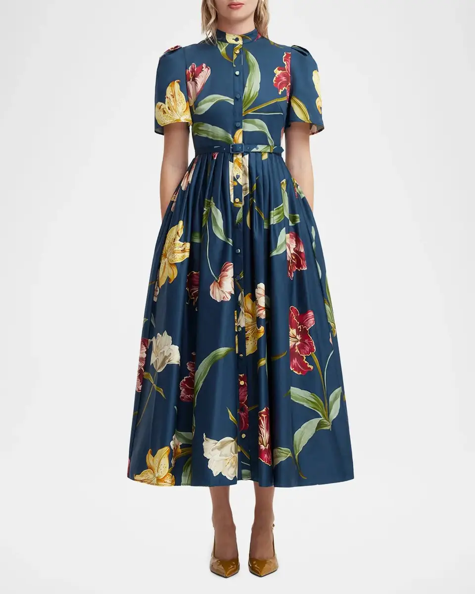 LEO LIN Bianca Pleated Floral-Print Midi Shirtdress | Thumbnail 4 LEO LIN Bianca Pleated Floral-Print Midi Shirtdress | Thumbnail 4