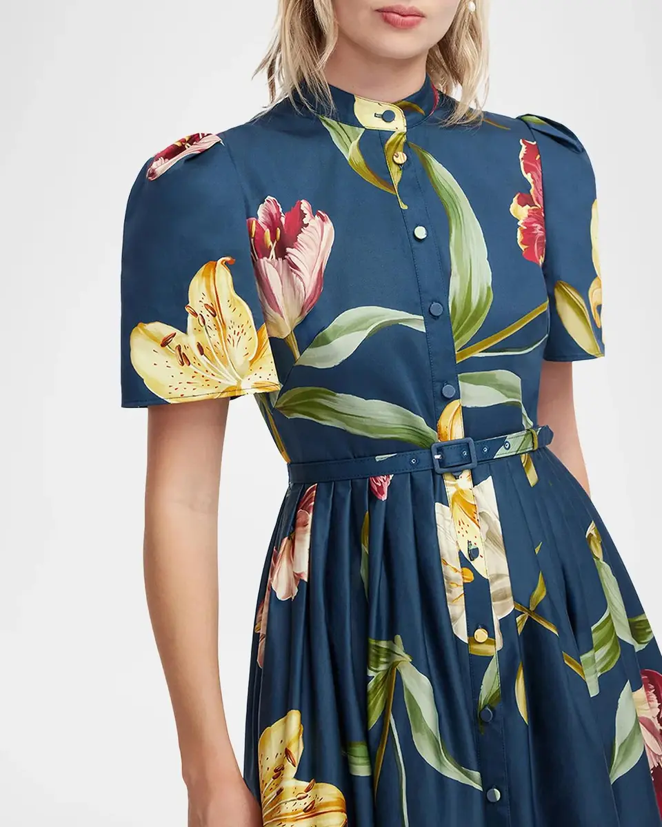 LEO LIN Bianca Pleated Floral-Print Midi Shirtdress | Thumbnail 5 LEO LIN Bianca Pleated Floral-Print Midi Shirtdress | Thumbnail 5