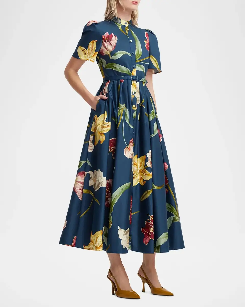 LEO LIN Bianca Pleated Floral-Print Midi Shirtdress | Thumbnail 6 LEO LIN Bianca Pleated Floral-Print Midi Shirtdress | Thumbnail 6