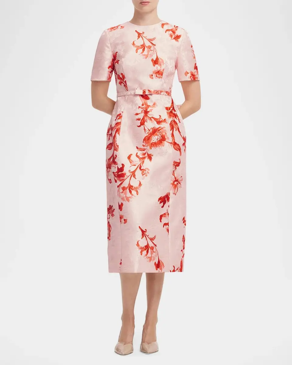 LEO LIN Elizabeth Belted Floral Jacquard Midi Dress | Thumbnail 2