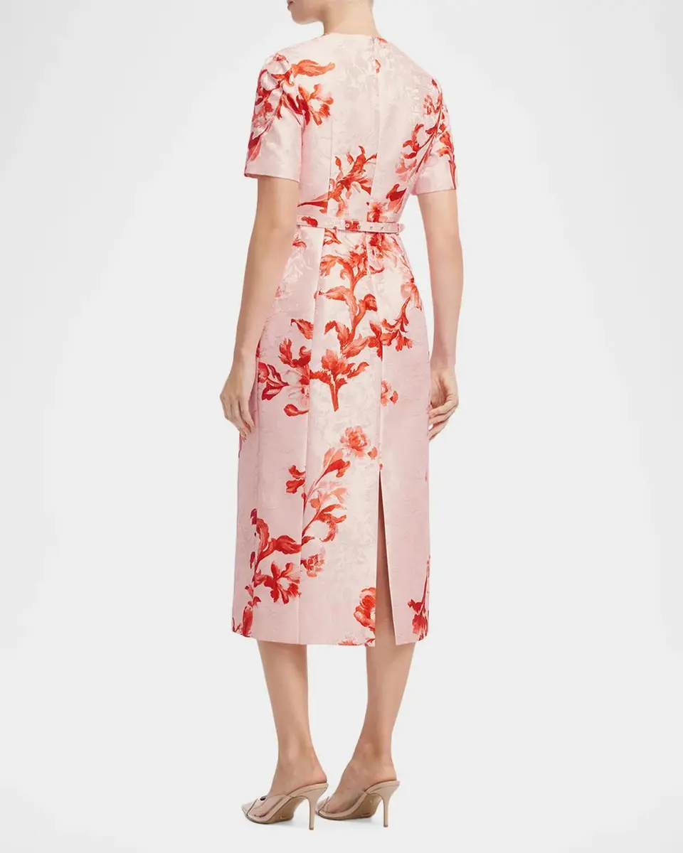 LEO LIN Elizabeth Belted Floral Jacquard Midi Dress | Thumbnail 3