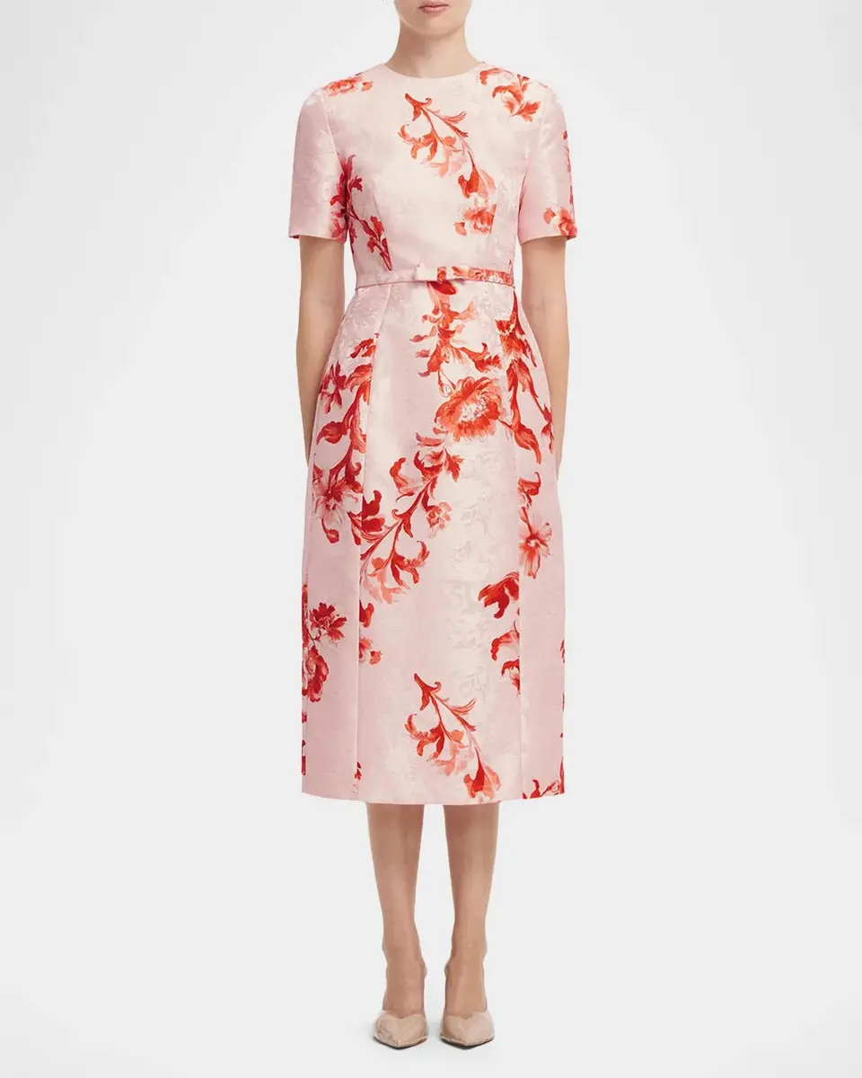LEO LIN Elizabeth Belted Floral Jacquard Midi Dress | Thumbnail 4