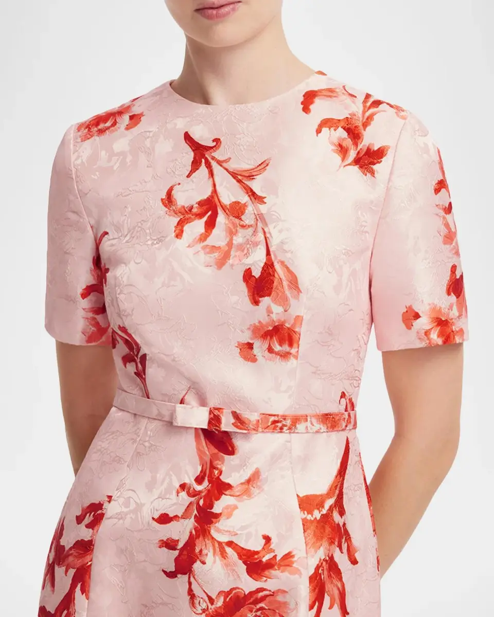 LEO LIN Elizabeth Belted Floral Jacquard Midi Dress | Thumbnail 5