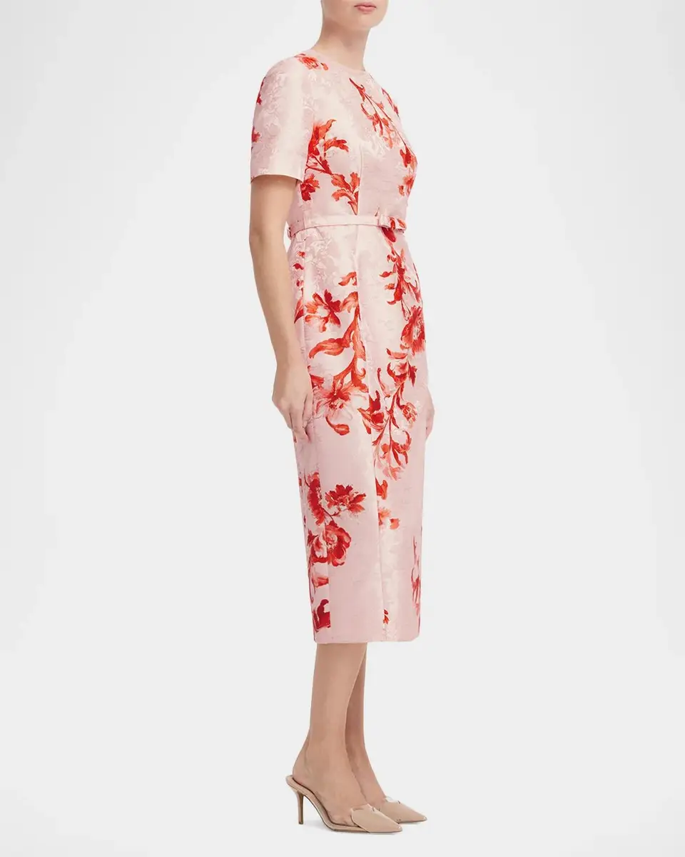 LEO LIN Elizabeth Belted Floral Jacquard Midi Dress | Thumbnail 6