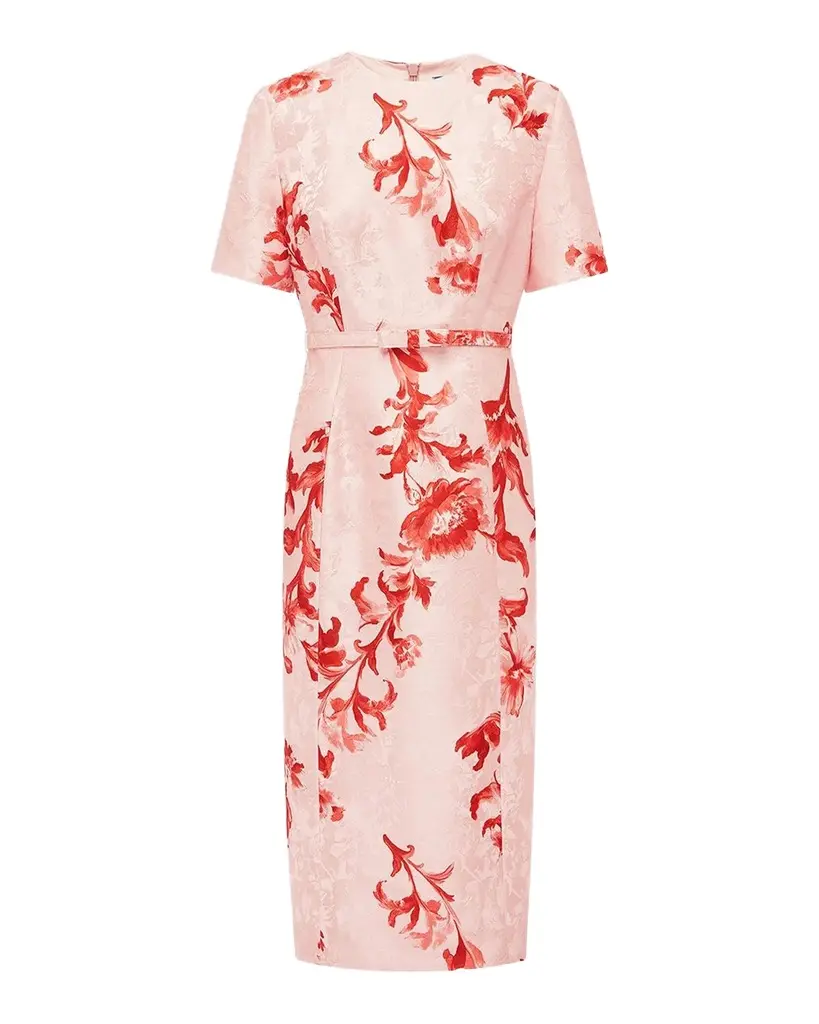 Elizabeth Belted Floral Jacquard Midi Dress Elizabeth Belted Floral Jacquard Midi Dress