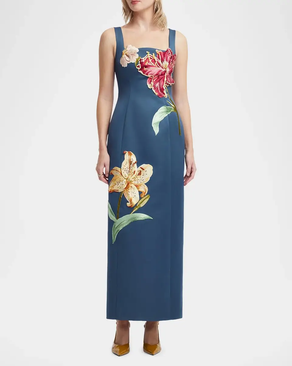 LEO LIN Adelina Floral Applique Column Maxi Dress | Thumbnail 2 LEO LIN Adelina Floral Applique Column Maxi Dress | Thumbnail 2