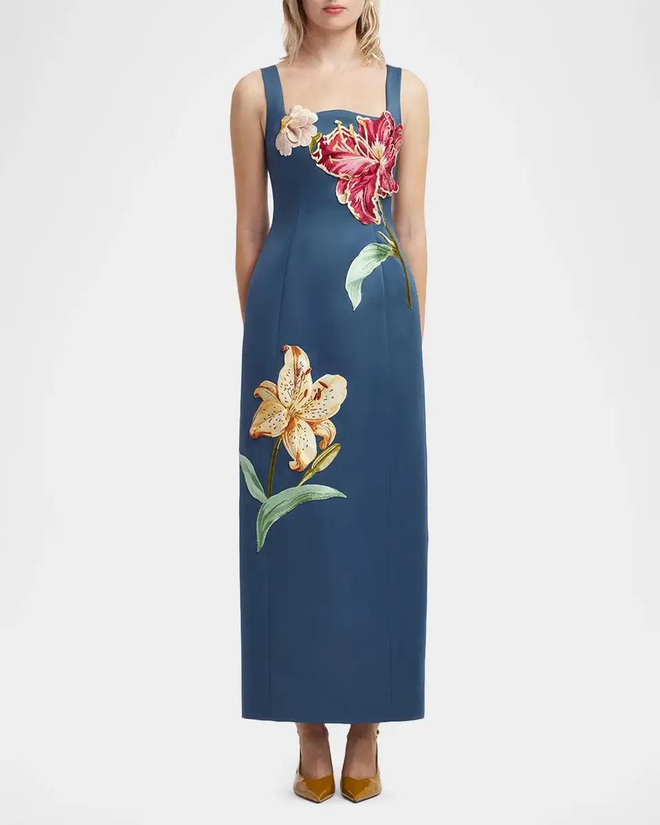 LEO LIN Adelina Floral Applique Column Maxi Dress | Thumbnail 4 LEO LIN Adelina Floral Applique Column Maxi Dress | Thumbnail 4