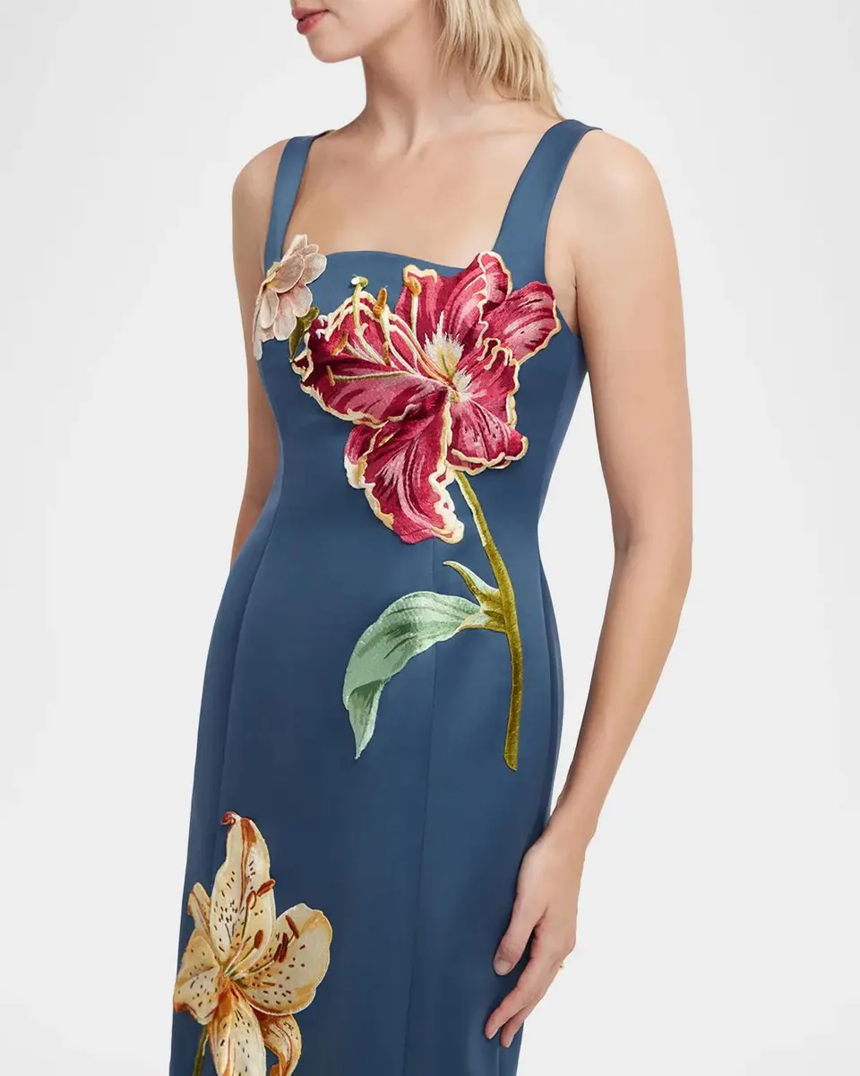 LEO LIN Adelina Floral Applique Column Maxi Dress | Thumbnail 5 LEO LIN Adelina Floral Applique Column Maxi Dress | Thumbnail 5