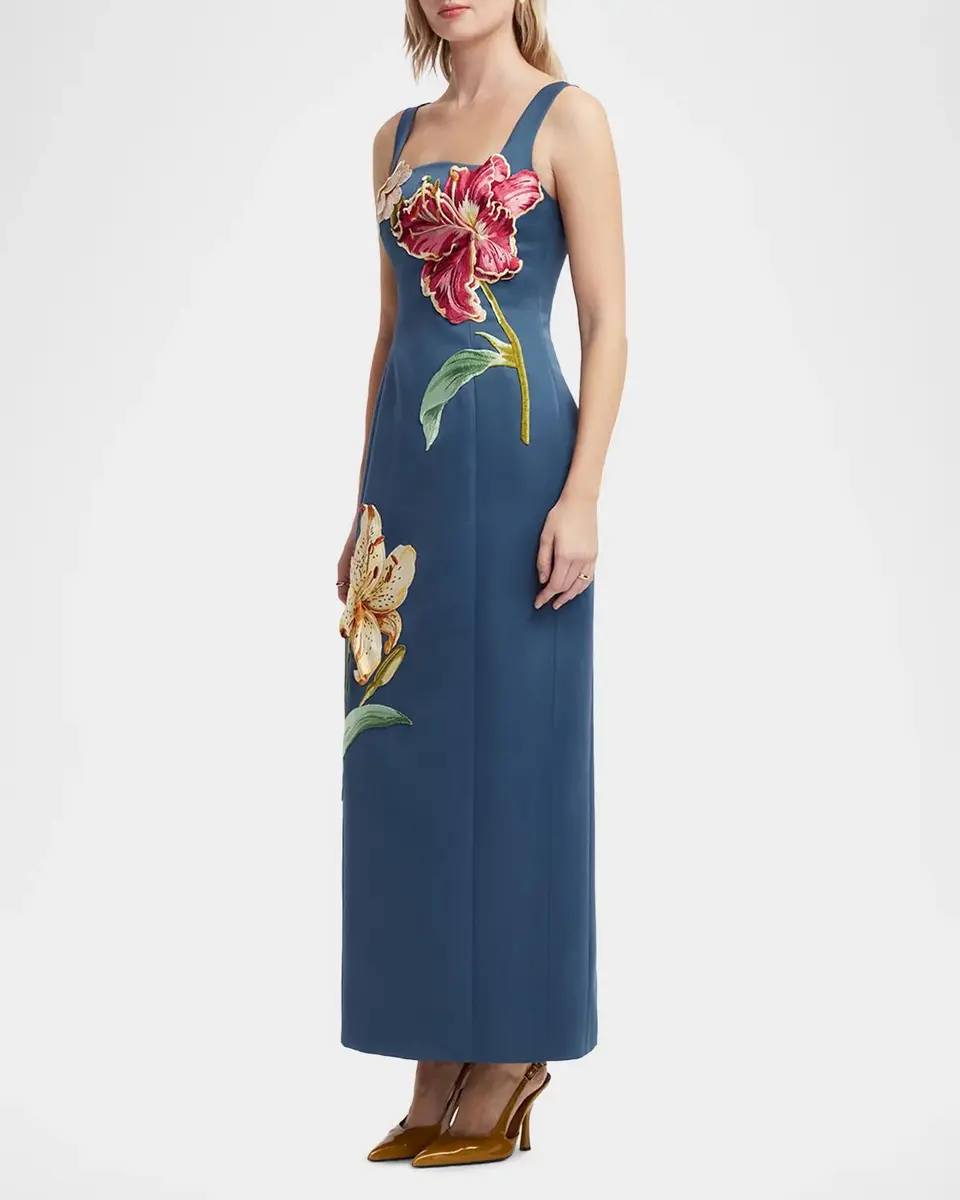 LEO LIN Adelina Floral Applique Column Maxi Dress | Thumbnail 6 LEO LIN Adelina Floral Applique Column Maxi Dress | Thumbnail 6