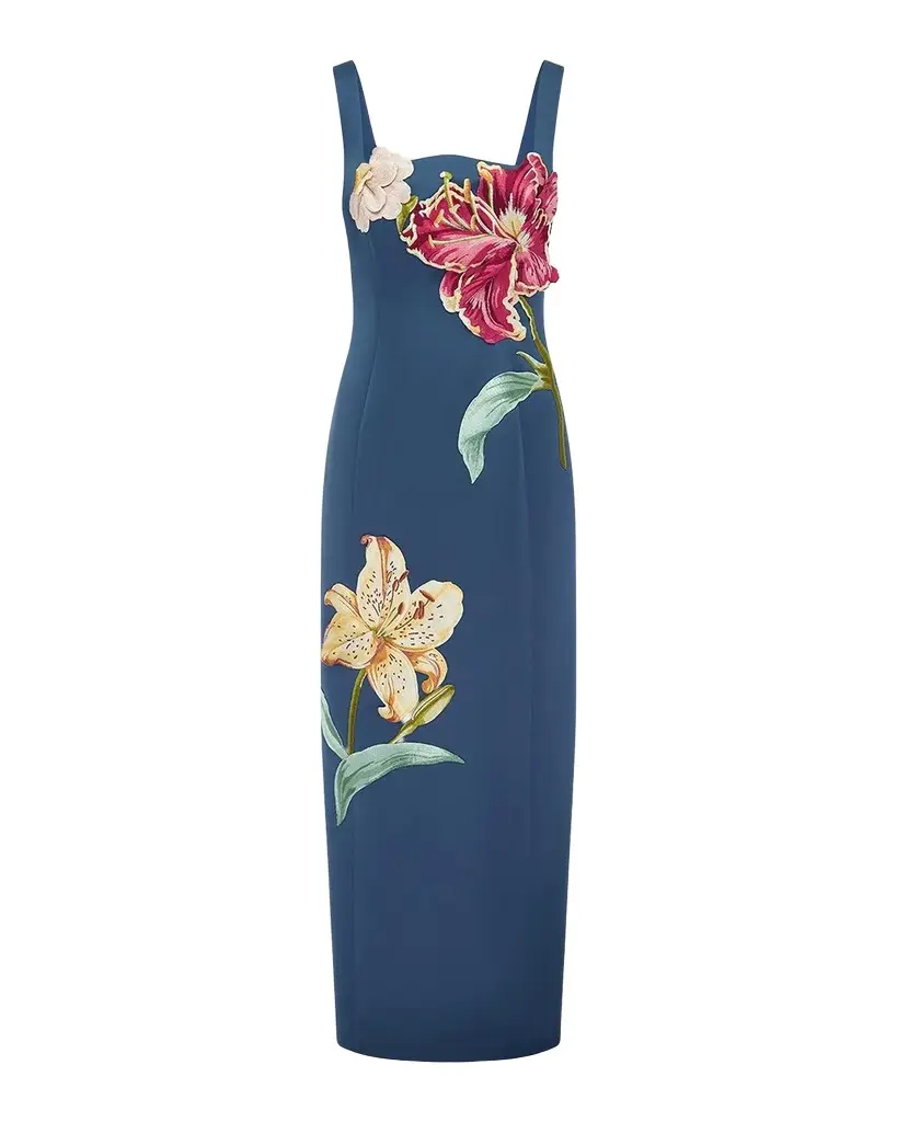 Adelina Floral Applique Column Maxi Dress