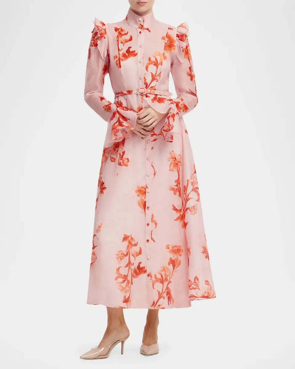 LEO LIN Katrina Ruffle-Trim Floral Maxi Shirtdress | Thumbnail 2 LEO LIN Katrina Ruffle-Trim Floral Maxi Shirtdress | Thumbnail 2