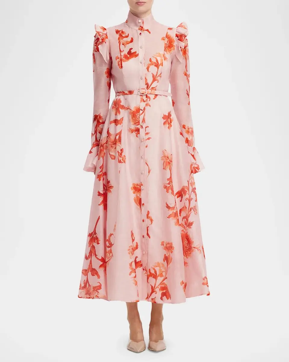 LEO LIN Katrina Ruffle-Trim Floral Maxi Shirtdress | Thumbnail 4 LEO LIN Katrina Ruffle-Trim Floral Maxi Shirtdress | Thumbnail 4