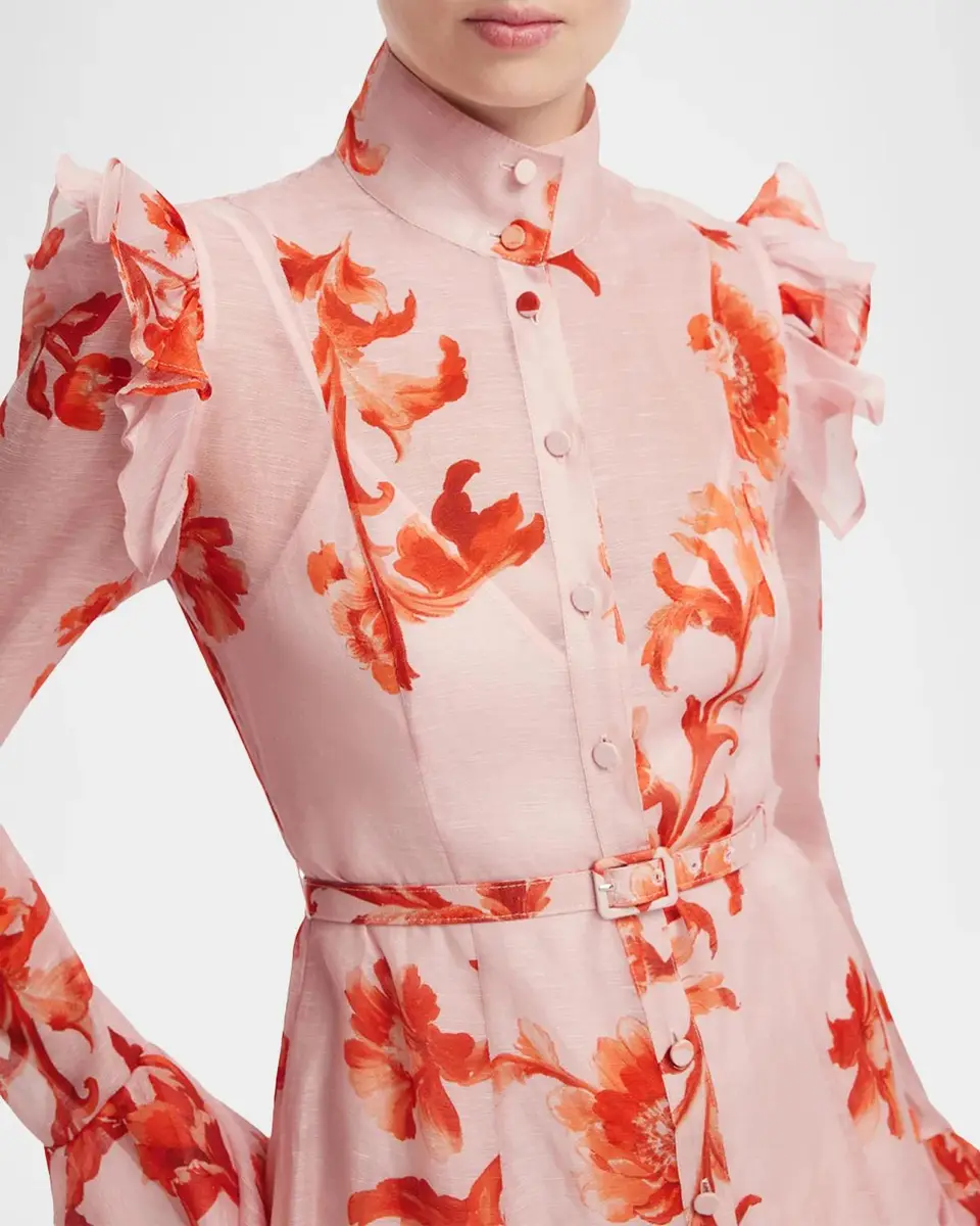LEO LIN Katrina Ruffle-Trim Floral Maxi Shirtdress | Thumbnail 5 LEO LIN Katrina Ruffle-Trim Floral Maxi Shirtdress | Thumbnail 5
