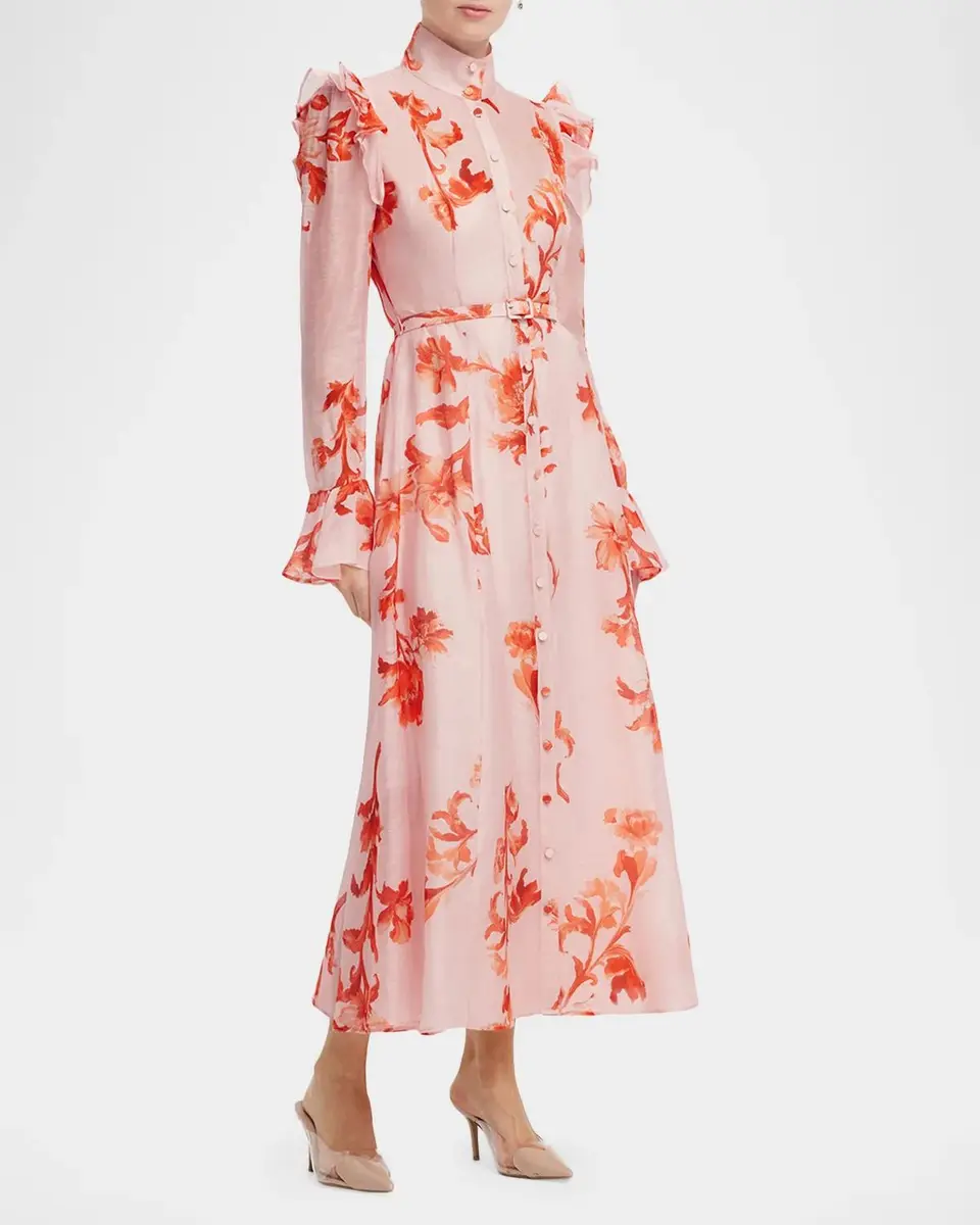 LEO LIN Katrina Ruffle-Trim Floral Maxi Shirtdress | Thumbnail 6 LEO LIN Katrina Ruffle-Trim Floral Maxi Shirtdress | Thumbnail 6