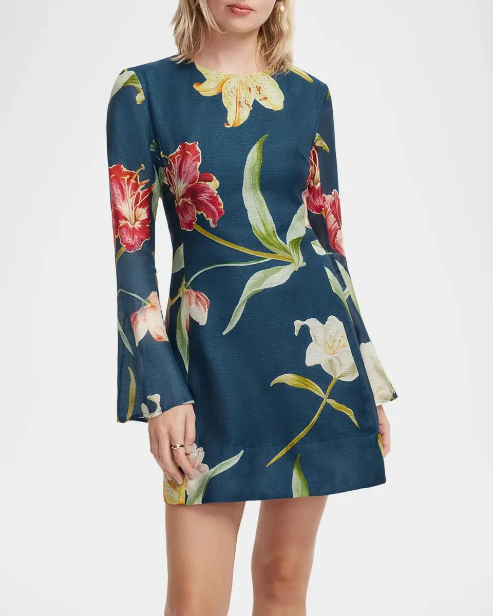 LEO LIN Suzanne Flare-Sleeve Floral Linen Mini Dress | Thumbnail 5 LEO LIN Suzanne Flare-Sleeve Floral Linen Mini Dress | Thumbnail 5