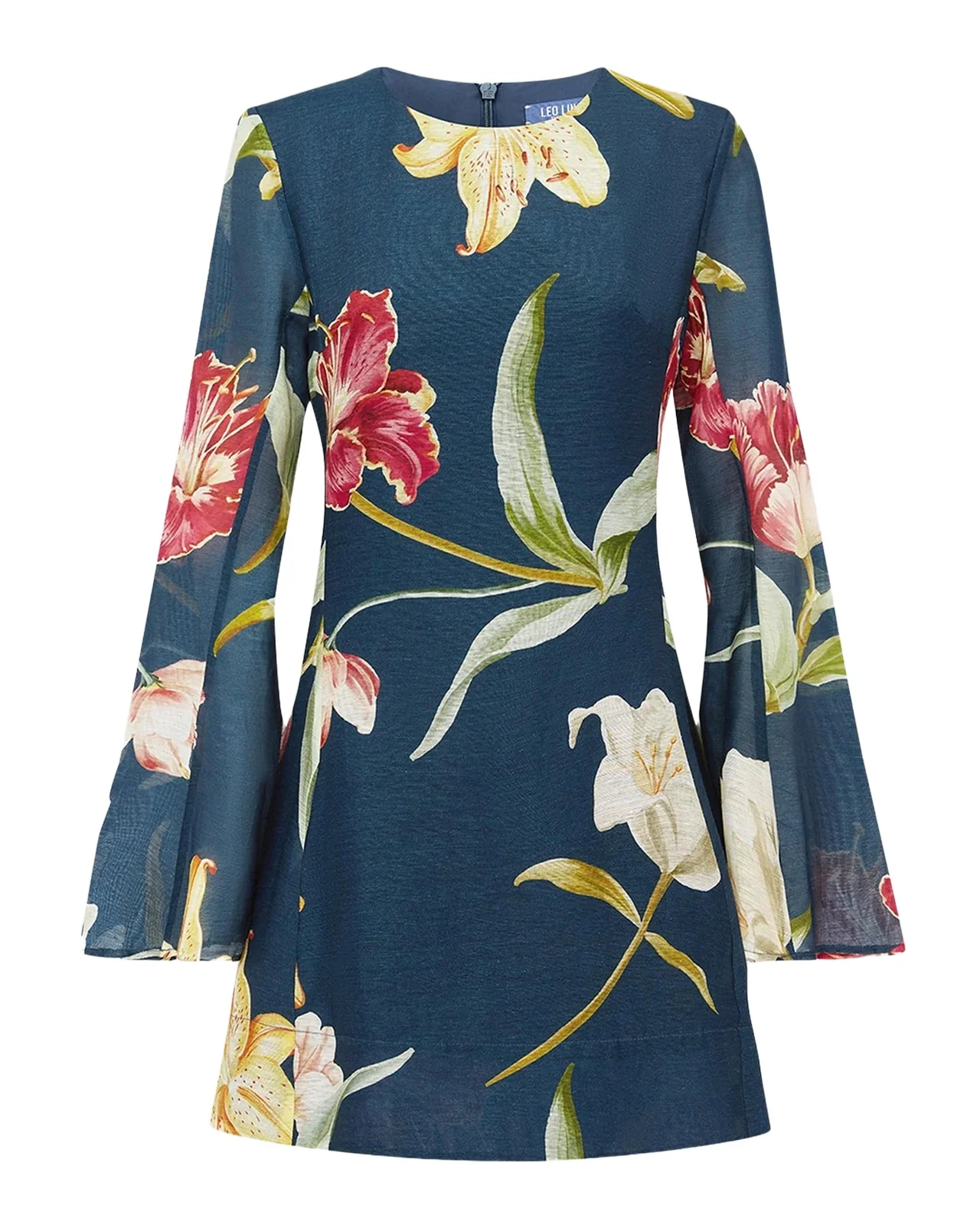 Suzanne Flare-Sleeve Floral Linen Mini Dress