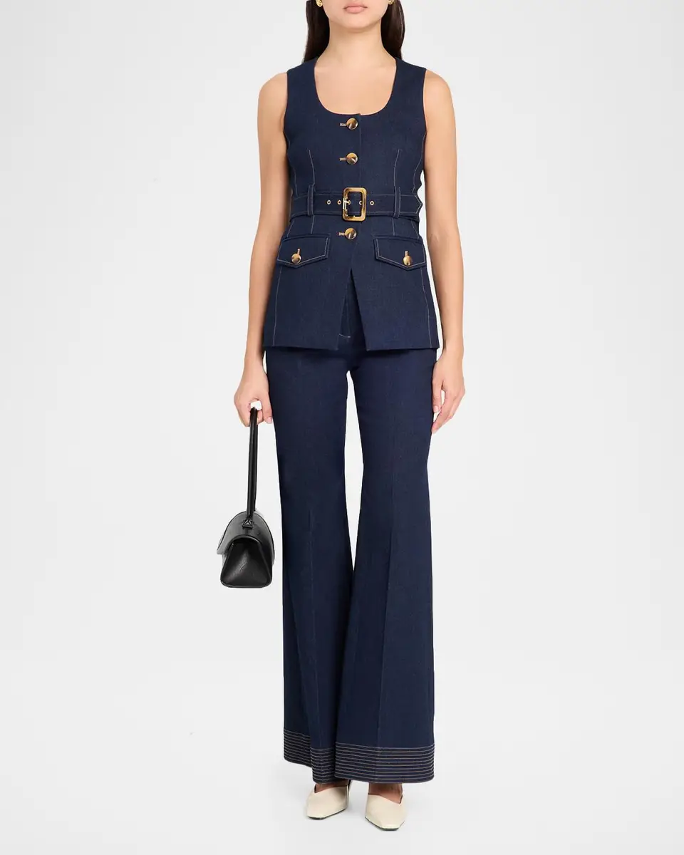Veronica Beard Becker Stretch-Denim Belted Vest | Thumbnail 2 Veronica Beard Becker Stretch-Denim Belted Vest | Thumbnail 2