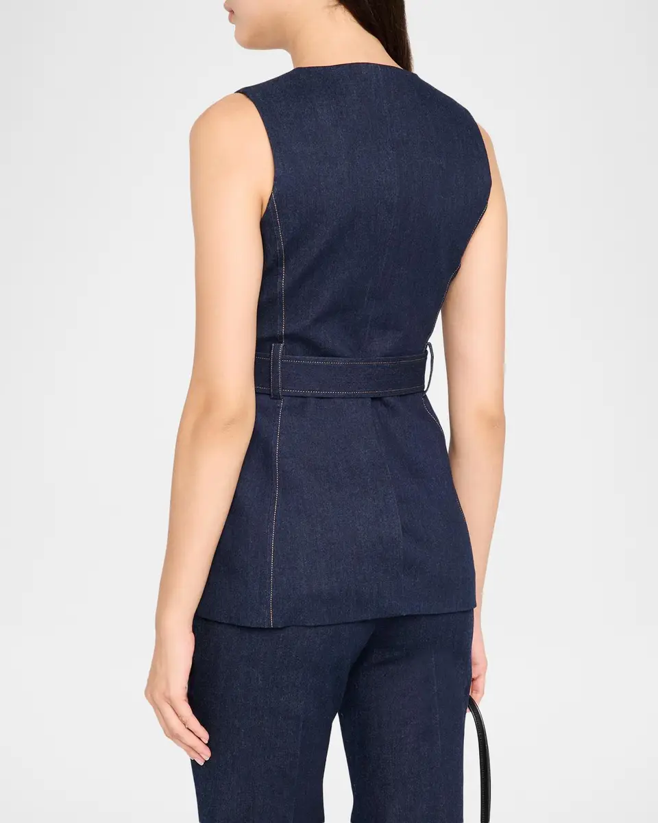 Veronica Beard Becker Stretch-Denim Belted Vest | Thumbnail 3 Veronica Beard Becker Stretch-Denim Belted Vest | Thumbnail 3