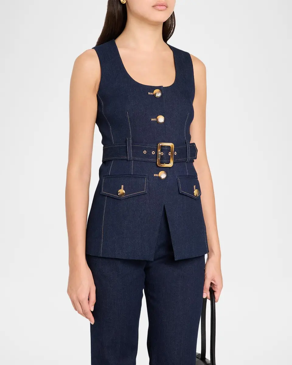 Veronica Beard Becker Stretch-Denim Belted Vest | Thumbnail 4 Veronica Beard Becker Stretch-Denim Belted Vest | Thumbnail 4