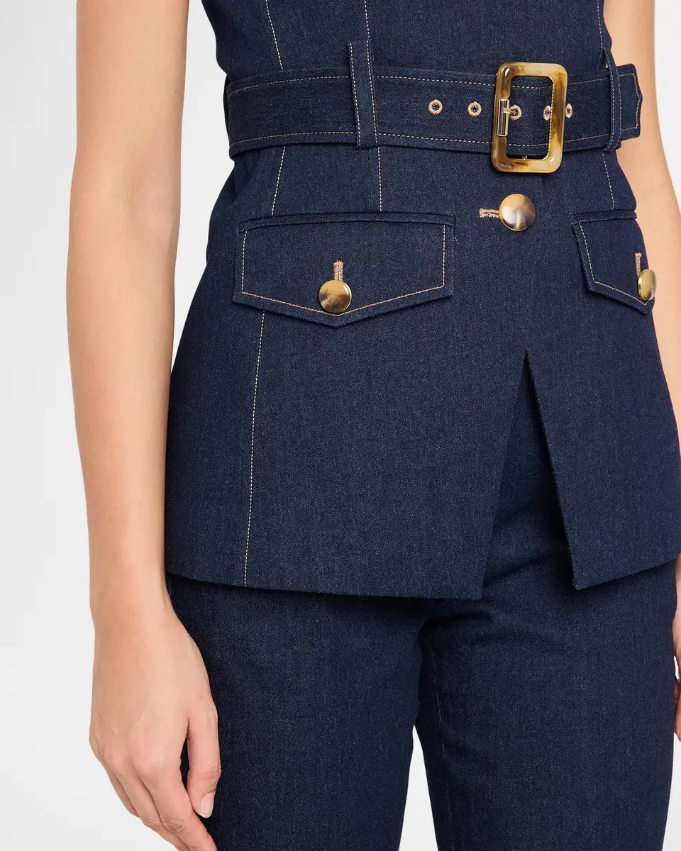 Veronica Beard Becker Stretch-Denim Belted Vest | Thumbnail 5 Veronica Beard Becker Stretch-Denim Belted Vest | Thumbnail 5