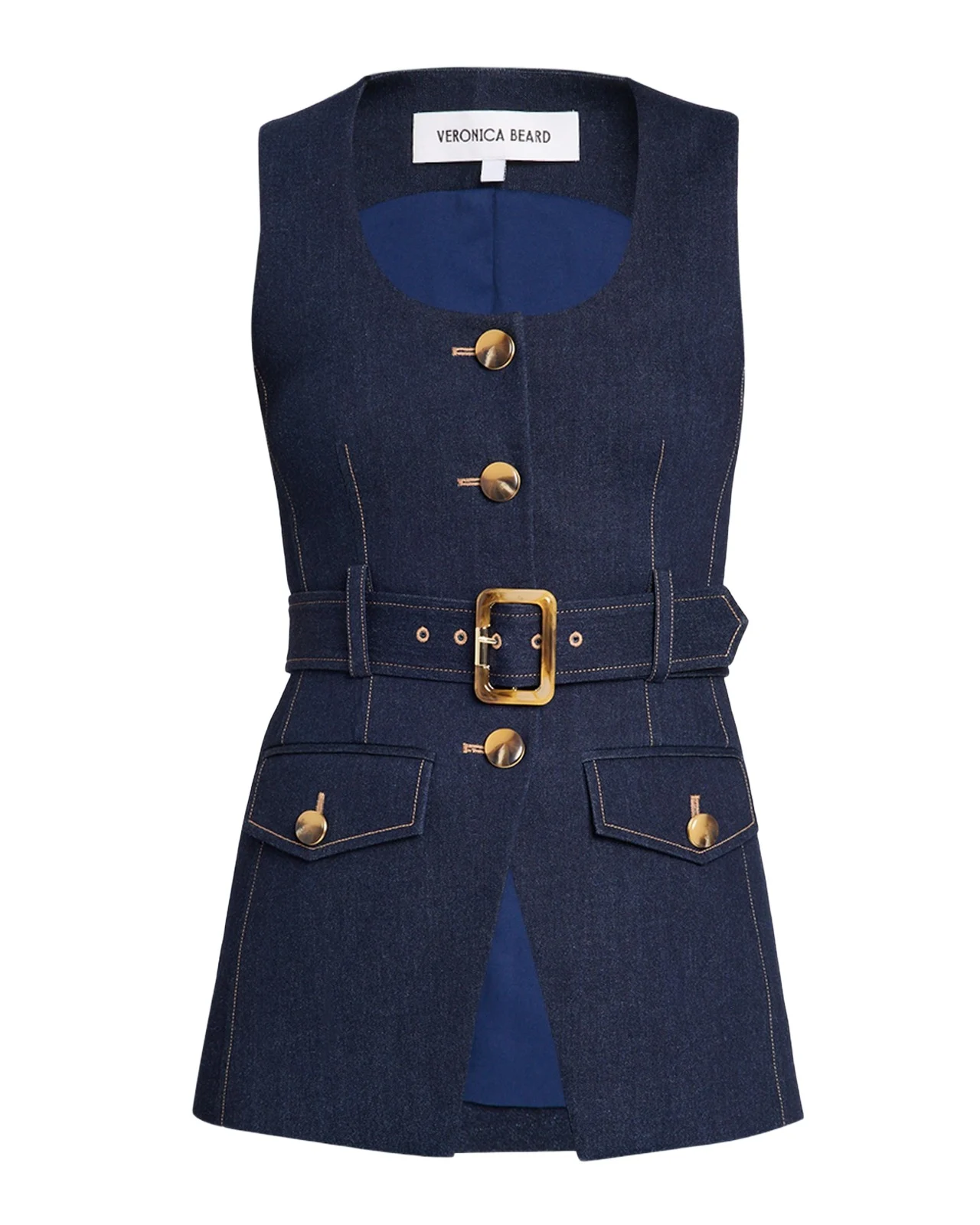 Becker Stretch-Denim Belted Vest Becker Stretch-Denim Belted Vest