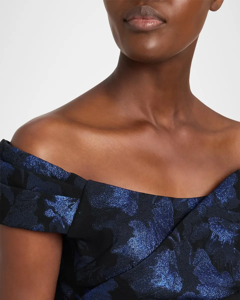 Rickie Freeman for Teri Jon Off-Shoulder Metallic Jacquard Column Gown | Thumbnail 5